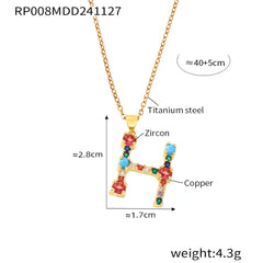 Color Cubic Zirconia Initial Pendant Charm