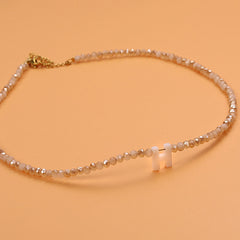 Dainty Stone Beaded Initial Necklace