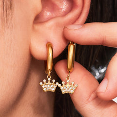 Crown Charm Hoop Earrings