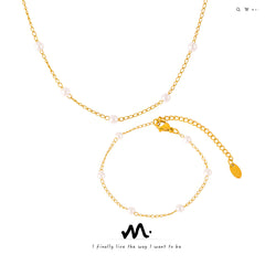 Pearl-Look Station Necklace and Bracelet