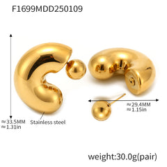 Sculptural Hollow C-Hoop Stainless Steel Earrings