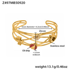 18K Gold-Plated Triple-Row Floral Cuff Bracelets