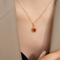 Faceted Red or Green Stone Necklace or Ring
