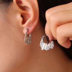 Sculptural Shell Texture Stainless Steel Hoops