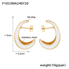 18K Gold-Plated Crescent Enamel Hoop Earrings