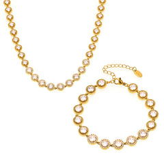 Cubic Zirconia Round-Link Necklace & Bracelet