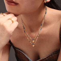 Multicolor Bead and Cat-Eye Pendant Necklace