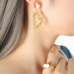 Gold-Tone Heart Openwork Drop Earrings
