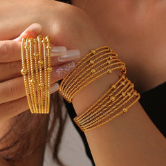 Gold-Tone Layered Bead Detail Cuff Bracelet