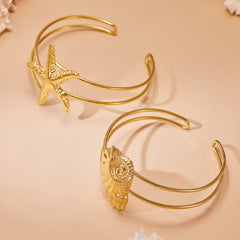 18K Gold-Plated & Silver-Tone Ocean Motif Cuffs