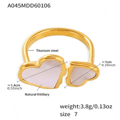18K Gold-Plated Mother-of-Pearl Heart Open Ring