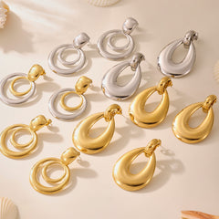 Sculptural Circle or Teardrop Drop Earrings