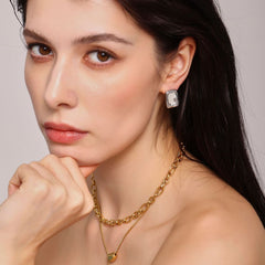 Framed Enamel Rectangle Stud Earrings