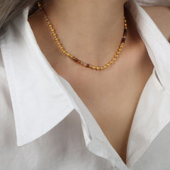 Warm-Tone Natural Stone Bead Necklace
