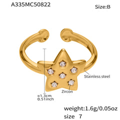 18K Gold-Plated Star and Oval Open Ring Designs