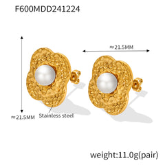 Flower & Shell-Pearl Stainless Steel Stud Earrings
