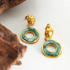 18K Gold-Plated Shell Inlay Round Drop Earrings