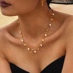 Freshwater Pearl and Seashell Charm Necklace