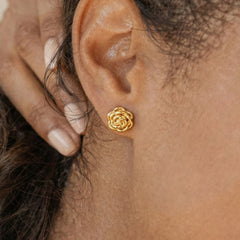 18K Gold-Plated Rose Flower Stud Earrings