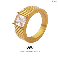 18K Gold-Plated Ribbed Cubic Zirconia Band Ring