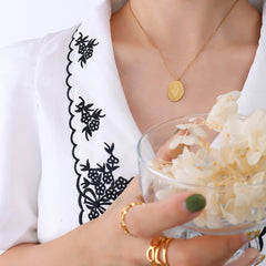 Birth Flower Oval Pendant Necklace