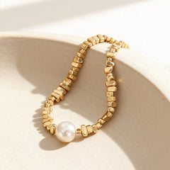 Imitation Pearl Textured Chain Necklace