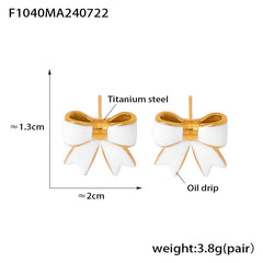18K Gold-Plated Enamel Bow Stud Earrings
