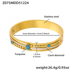 18K Gold-Plated Geometric Stone Bangle Bracelet
