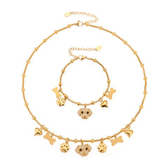 18K Gold-Plated Dog Charm Jewelry and Pendant Set