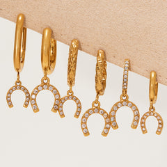 Gold-Tone Cubic Zirconia Horseshoe Charm Earrings