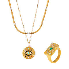 18K Gold-Plated Eye Motif Necklaces & Ring