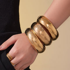 18K Gold-Plated Hammered Wide Bangle Designs