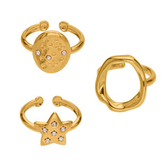 18K Gold-Plated Star and Oval Open Ring Designs