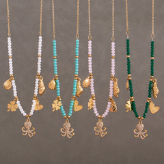 Crystal Bead Ocean Charm Necklace