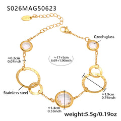 Gold-Tone Round Glass Link Anklet