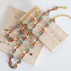 Colorful Enamel Link Necklace & Bracelet