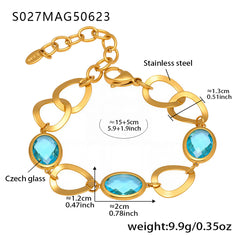 Gold-Tone Round Glass Link Anklet