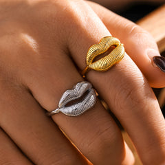 Textured Lip-Motif Open Ring