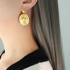 Gold-Tone Textured Round Drop Earrings