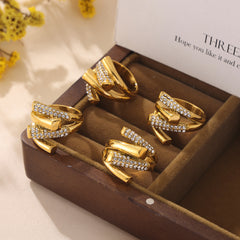 Sparkling Sculptural Crossover Ring
