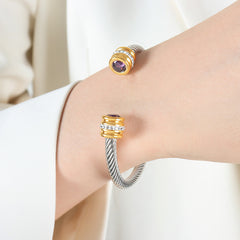 Colored Cubic Zirconia Cable Cuff Bracelet