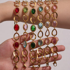 Faceted Glass Oval Link Bracelet