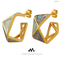 Enamel Geometric Open Hoop Earrings