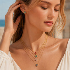 Color Four-Petal Cubic Zirconia Necklace and Earrings