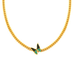 Green Enamel Butterfly Curb Necklace