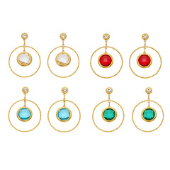 Glass Accent Double-Circle Drop Earrings