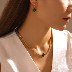 Emerald-Green Glass Clover Jewelry