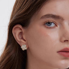 Marielle Vintage-Inspired Pearl Camellia Stud Earrings