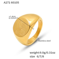 18K Gold-Plated Engraved Signet Ring