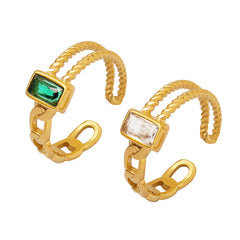 Rectangular Cubic Zirconia Twisted Open Ring